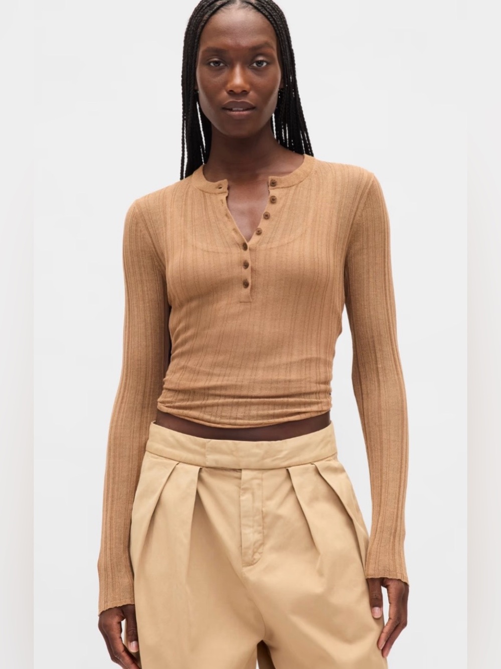 Gap Sheer Rib Henley Sweater, Kola Nut Brown, Size XXS, NWT